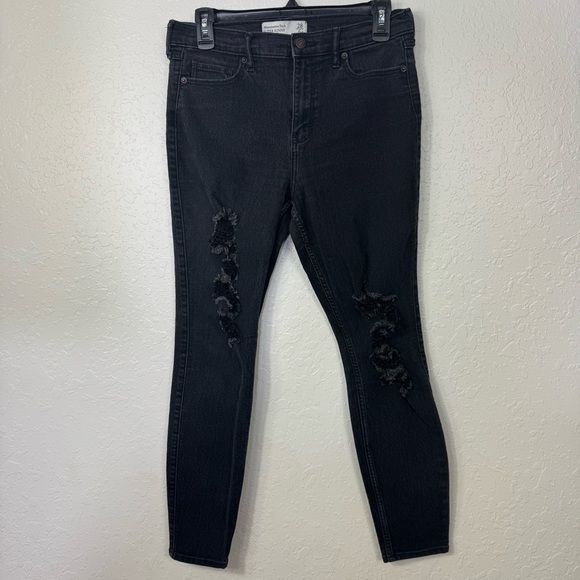 Abercrombie & Fitch Black super Skinny Jeans  28 ripped Distressed‎ denim jeans - Picture 2 of 8